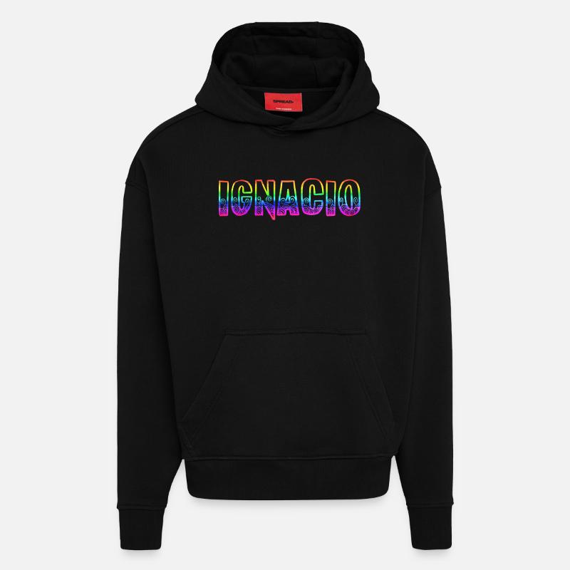 Ignacio RS Arc-en-ciel - Sweat à capuche bio épais oversize fabriqué en UE - SOLID BLACK