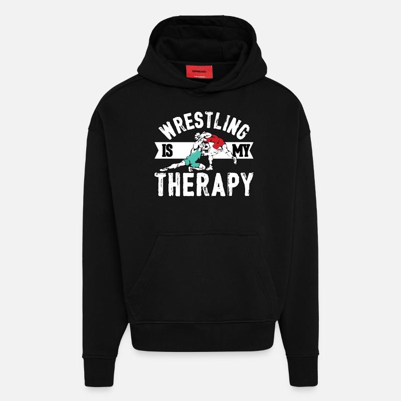 La lutte est ma thérapie - Sweat à capuche bio épais oversize fabriqué en UE - SOLID BLACK