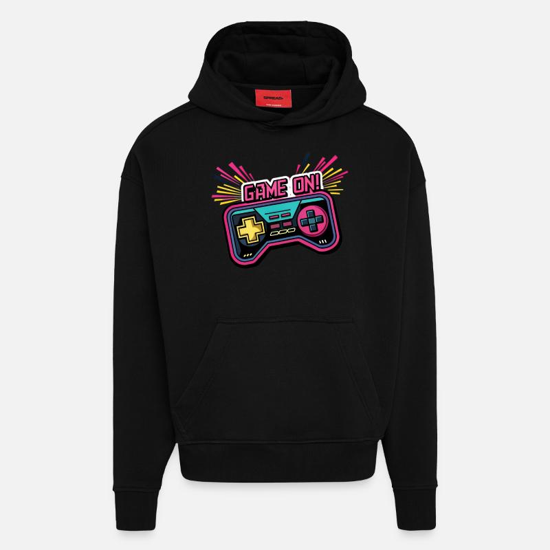 GAME ON. GAMECONTROLLER. SPIELPAD - Hoodie- made by SPREAD  - SOLID BLACK