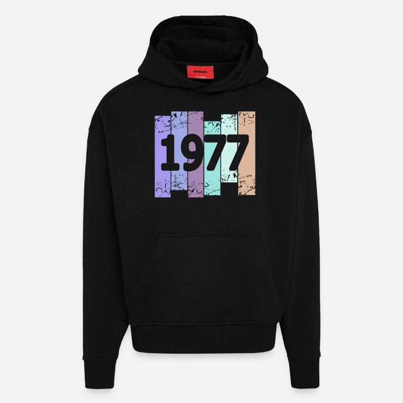 Oldtimer 1977 - Sweat à capuche bio épais oversize fabriqué en UE - SOLID BLACK