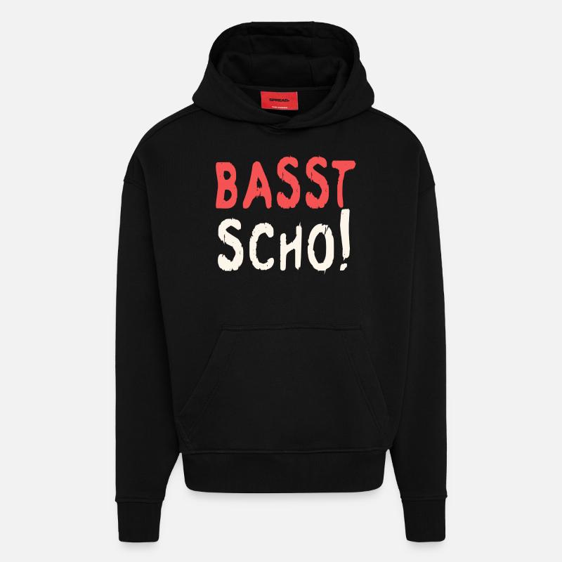 Basst scho rot texte baige - Sweat à capuche bio épais oversize fabriqué en UE - SOLID BLACK