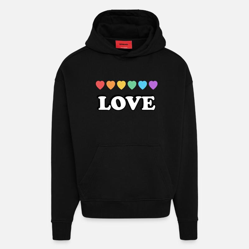 Love Rainbow Hearts - Hoodie- made by SPREAD  - SOLID BLACK