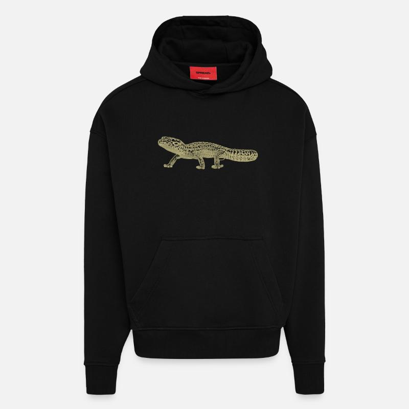 Gecko léopard - Sweat à capuche bio épais oversize fabriqué en UE - SOLID BLACK