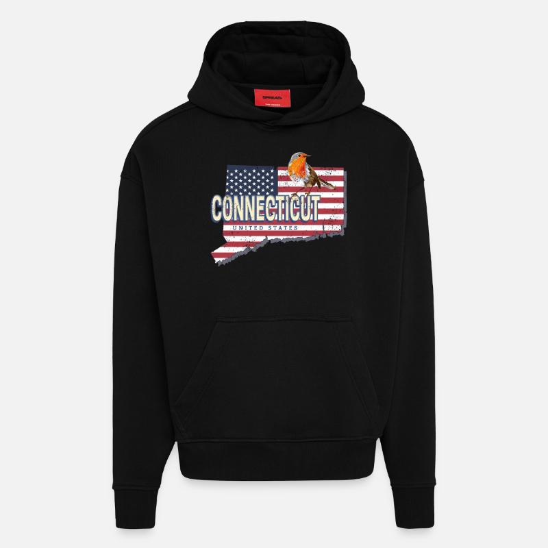 Connecticut États-Unis Carte rétro - Sweat à capuche bio épais oversize fabriqué en UE - SOLID BLACK