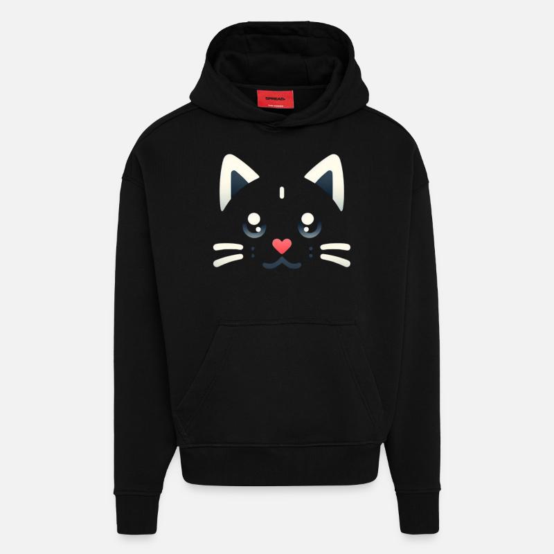 Chatons Kawaii, Animaux de compagnie - Sweat à capuche bio épais oversize fabriqué en UE - SOLID BLACK
