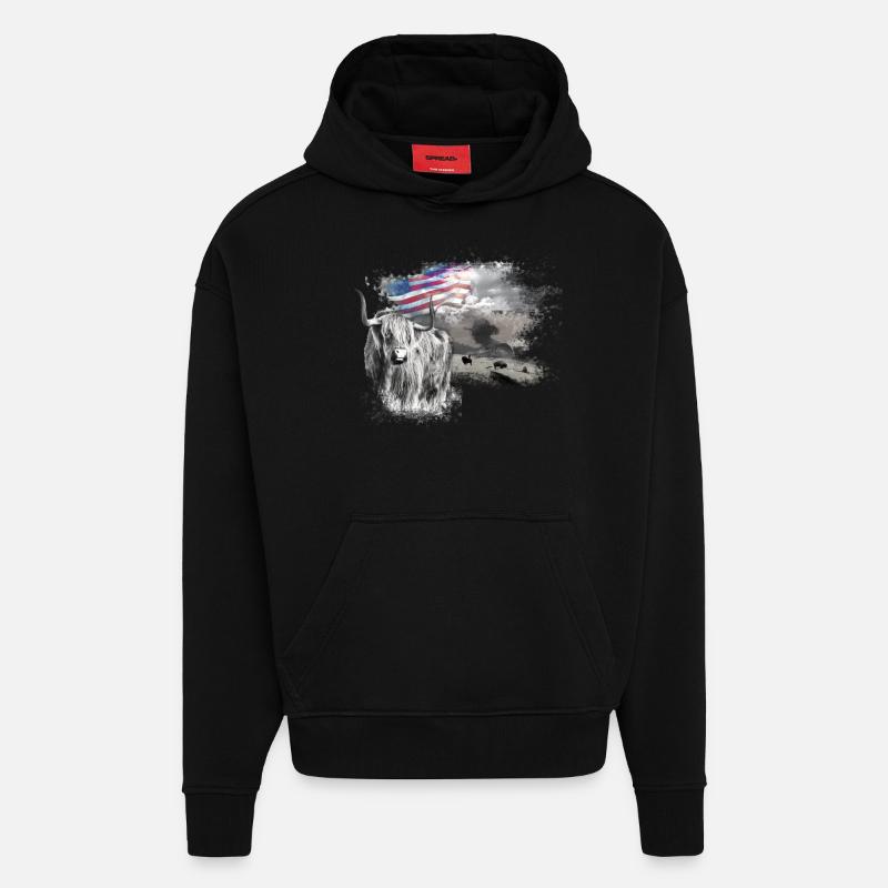 kl_linedance24a - Sweat à capuche bio épais oversize fabriqué en UE - SOLID BLACK