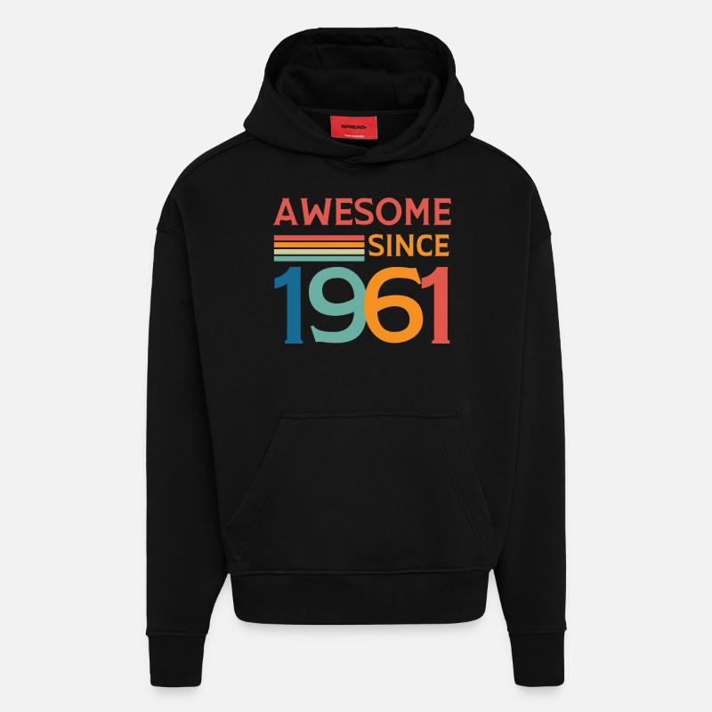 Awesome since 1961 - Sweat à capuche bio épais oversize fabriqué en UE - SOLID BLACK