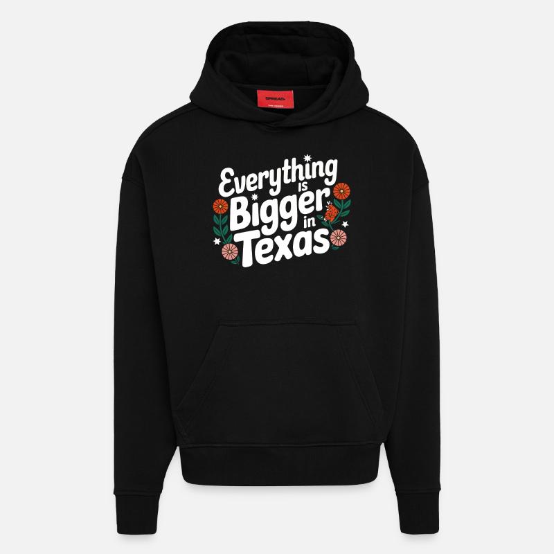 État du Texas Texans Texas - Sweat à capuche bio épais oversize fabriqué en UE - SOLID BLACK