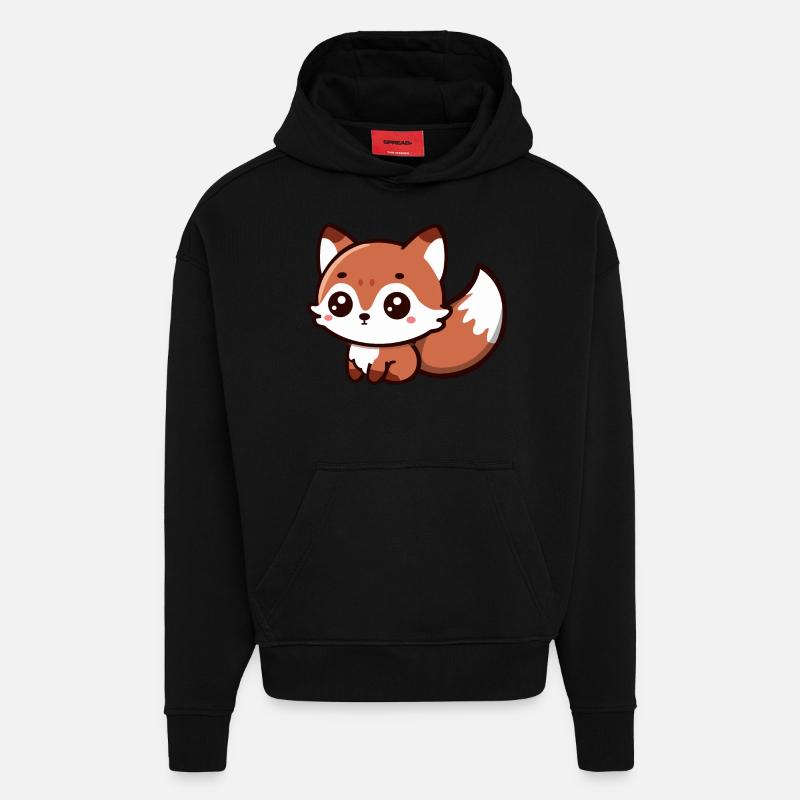 Fluffy Delight : Charme Chibi Fox - Sweat à capuche bio épais oversize fabriqué en UE - SOLID BLACK