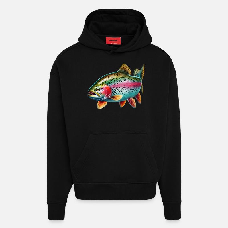 Truite arc-en-ciel - Sweat à capuche bio épais oversize fabriqué en UE - SOLID BLACK