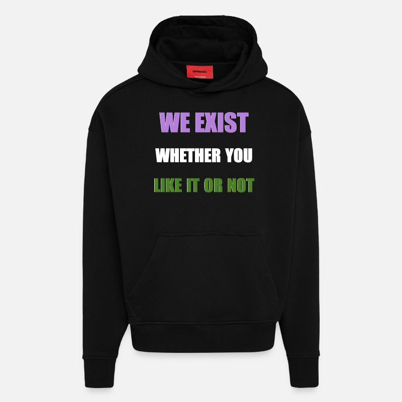 Nous existons - Genderqueer Flag - Sweat à capuche bio épais oversize fabriqué en UE - SOLID BLACK