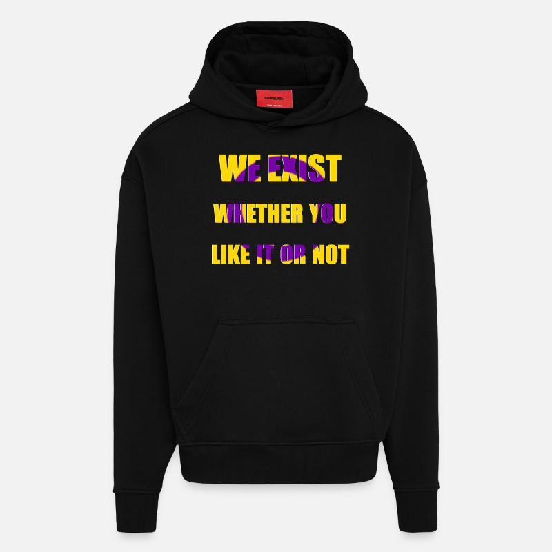Nous existons - Drapeau intersexe - Sweat à capuche bio épais oversize fabriqué en UE - SOLID BLACK
