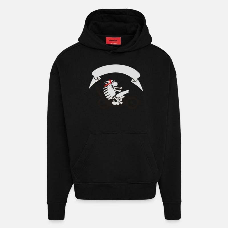 Biker sheep with banner - Hoodie- made by SPREAD  - SOLID BLACK
