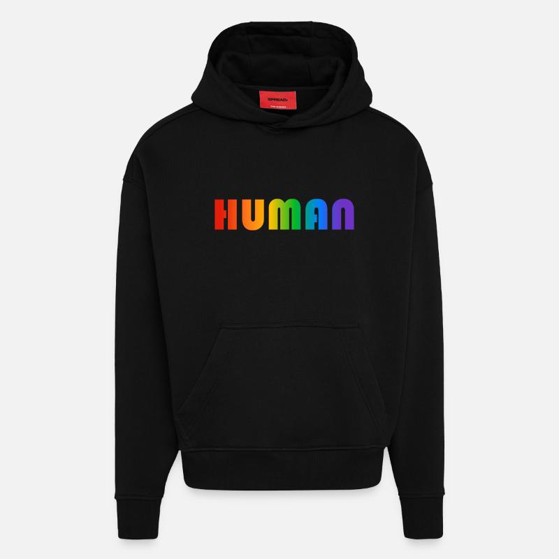 HUMAN rainbow text - Hoodie- made by SPREAD  - SOLID BLACK