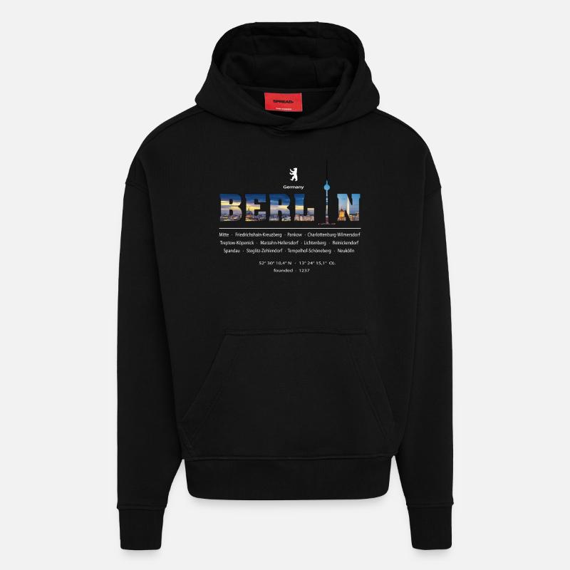 Berlin - Sweat à capuche bio épais oversize fabriqué en UE - SOLID BLACK