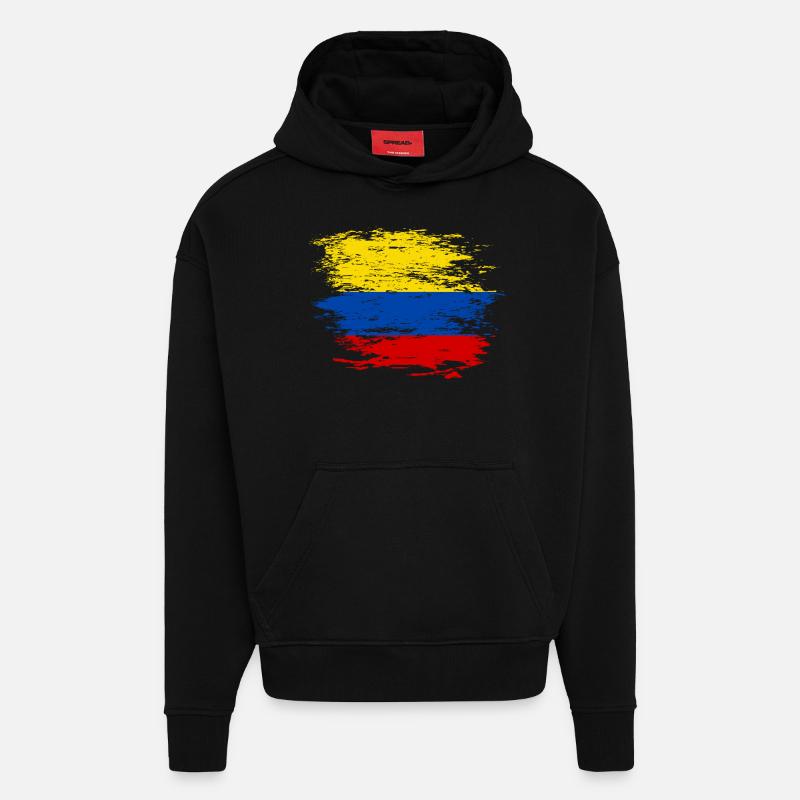 Drapeau de la Colombie utilisé - Sweat à capuche bio épais oversize fabriqué en UE - SOLID BLACK