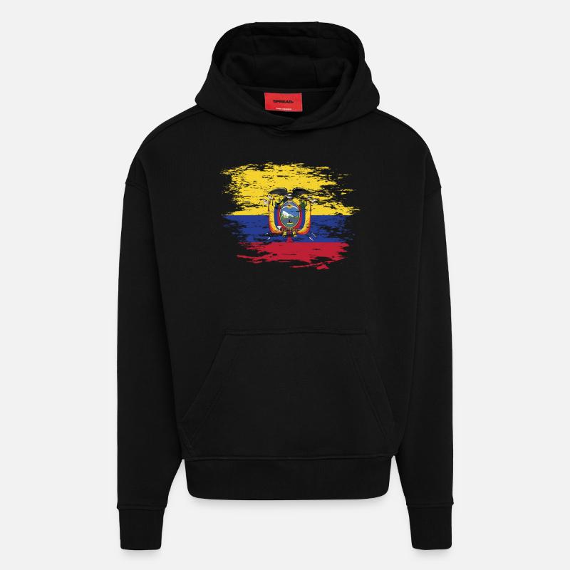 Drapeau de l'Équateur utilisé - Sweat à capuche bio épais oversize fabriqué en UE - SOLID BLACK