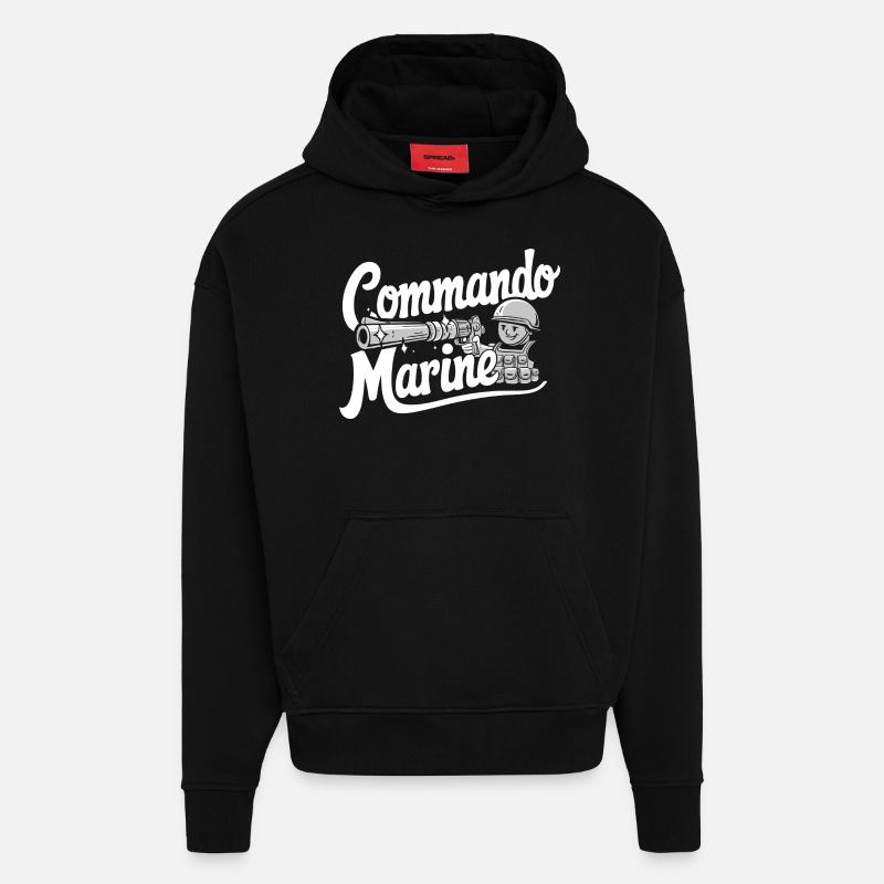 Commando Marine - Sweat à capuche bio épais oversize fabriqué en UE - SOLID BLACK