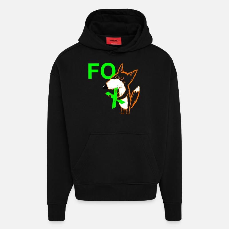 Le X dans FOX - Sweat à capuche bio épais oversize fabriqué en UE - SOLID BLACK