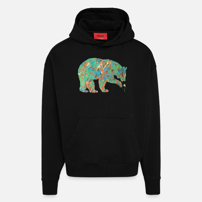 bear with snowdrop e 4 - Hoodie- made by SPREAD  - SOLID BLACK