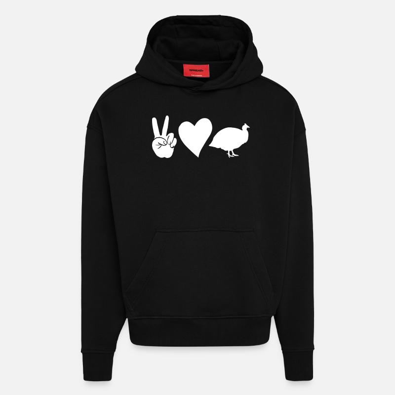 Poules Coq Pintade - Sweat à capuche bio épais oversize fabriqué en UE - SOLID BLACK