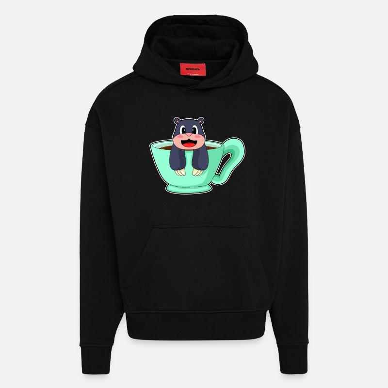 Maulwurf Tasse Kaffee - Hoodie- made by SPREAD  - SOLID BLACK