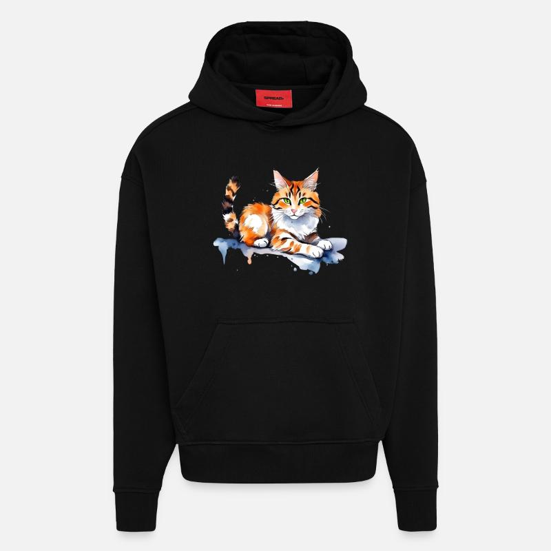 Chat dans la neige - Sweat à capuche bio épais oversize fabriqué en UE - SOLID BLACK