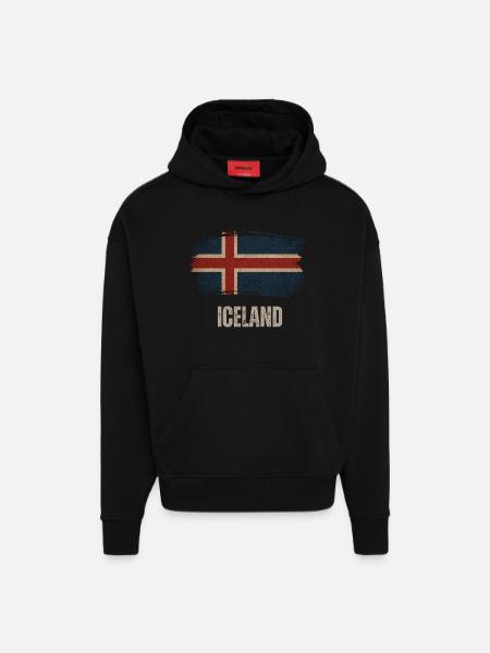 Islands flagg, vintage Island - Heavyweight Oversized Organic hettegenser produsert i EU - SOLID BLACK