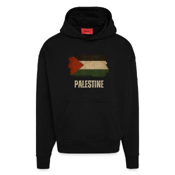 Grungeflagga av Palestina, palestinsk stolthet - Heavyweight Oversized Organic Hoodie Made in EU - SOLID BLACK - Fram