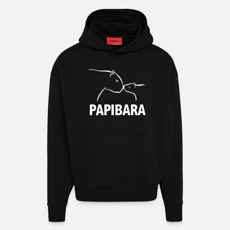 Papibara - Père et enfant capybara - Sweat à capuche bio épais oversize fabriqué en UE - SOLID BLACK