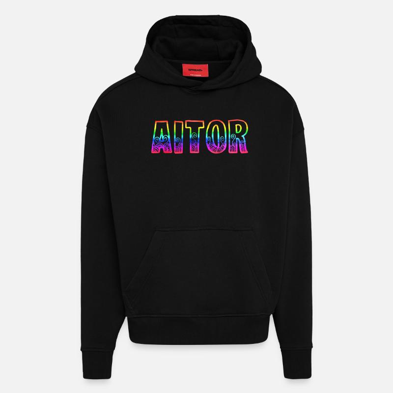 Aitor RS Arc-en-ciel - Sweat à capuche bio épais oversize fabriqué en UE - SOLID BLACK