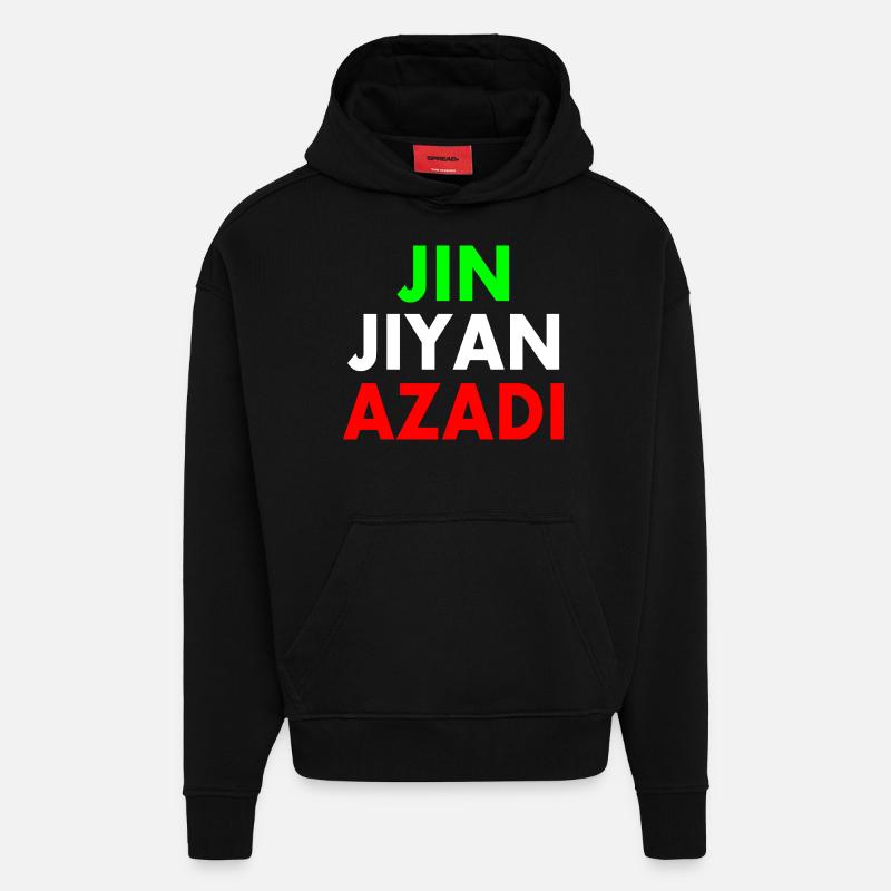 jin jiyan azadi - Sweat à capuche bio épais oversize fabriqué en UE - SOLID BLACK