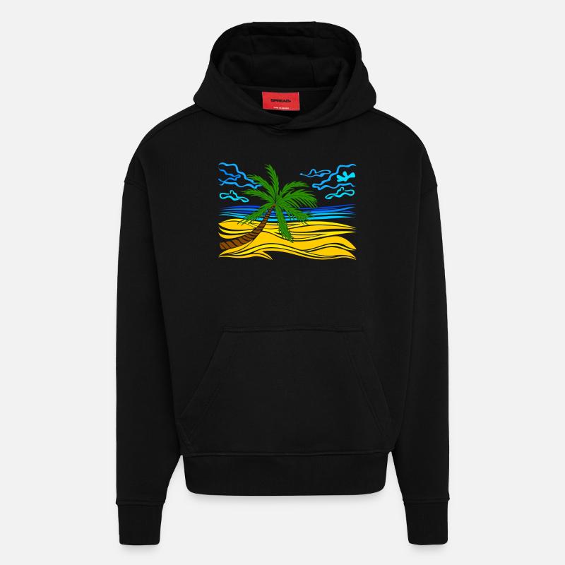 palm tree on the beach - Hoodie- made by SPREAD  - SOLID BLACK