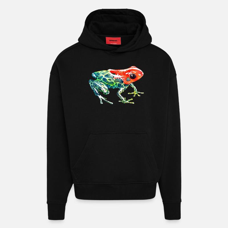 Frog with a red head - Hoodie- made by SPREAD  - SOLID BLACK