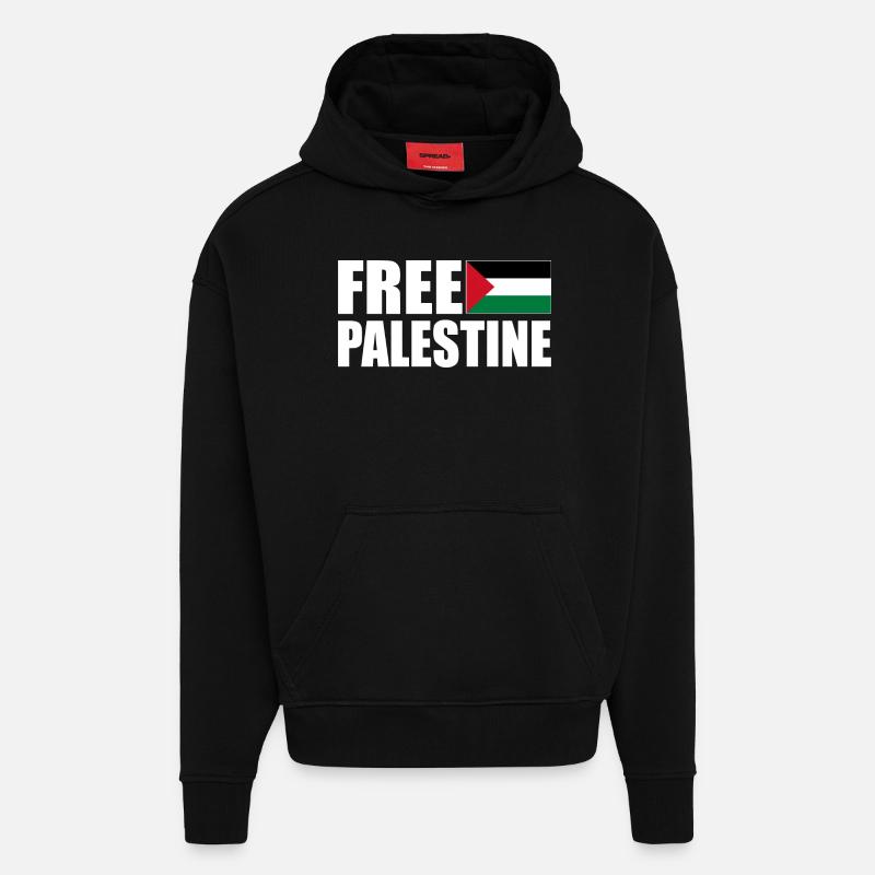Free palestine - Sweat à capuche bio épais oversize fabriqué en UE - SOLID BLACK