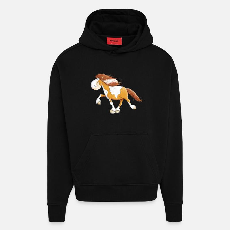 Lustiges Islandpferd Schecke Isländer im Tölt - Hoodie- made by SPREAD  - SOLID BLACK