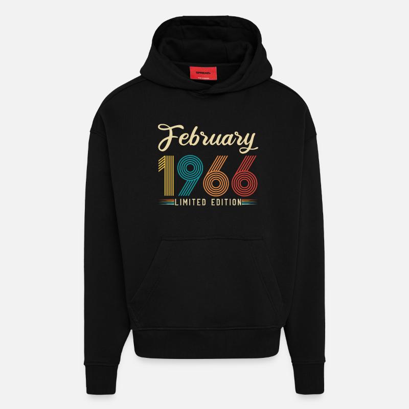 60e Anniversaire Février 1966 60 ans Vintage Rétro - Sweat à capuche bio épais oversize fabriqué en UE - SOLID BLACK
