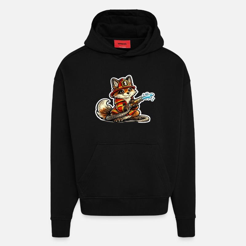 Fox firefighter hero in action - Hoodie- made by SPREAD - SOLID BLACK