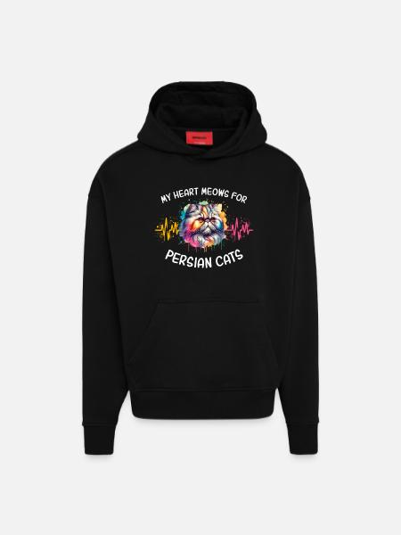 Persian Cat Heartline - Hoodie- made by SPREAD - SOLID BLACK