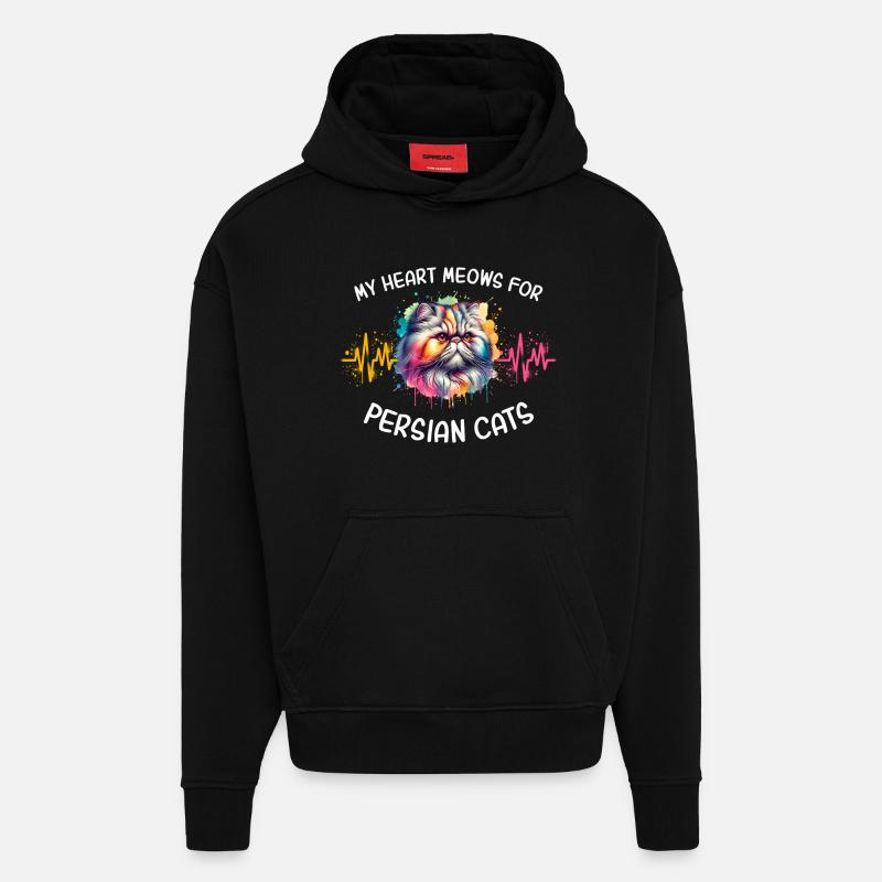 Ligne du cœur du chat perse - Sweat à capuche bio épais oversize fabriqué en UE - SOLID BLACK