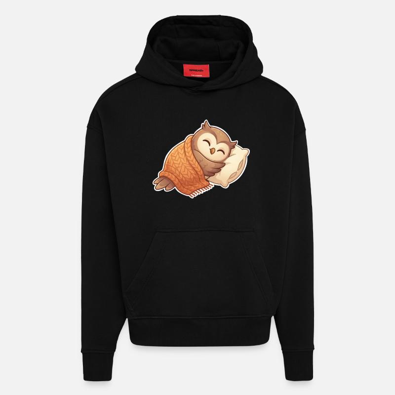 Eule Schlafen - Hoodie- made by SPREAD - SOLID BLACK