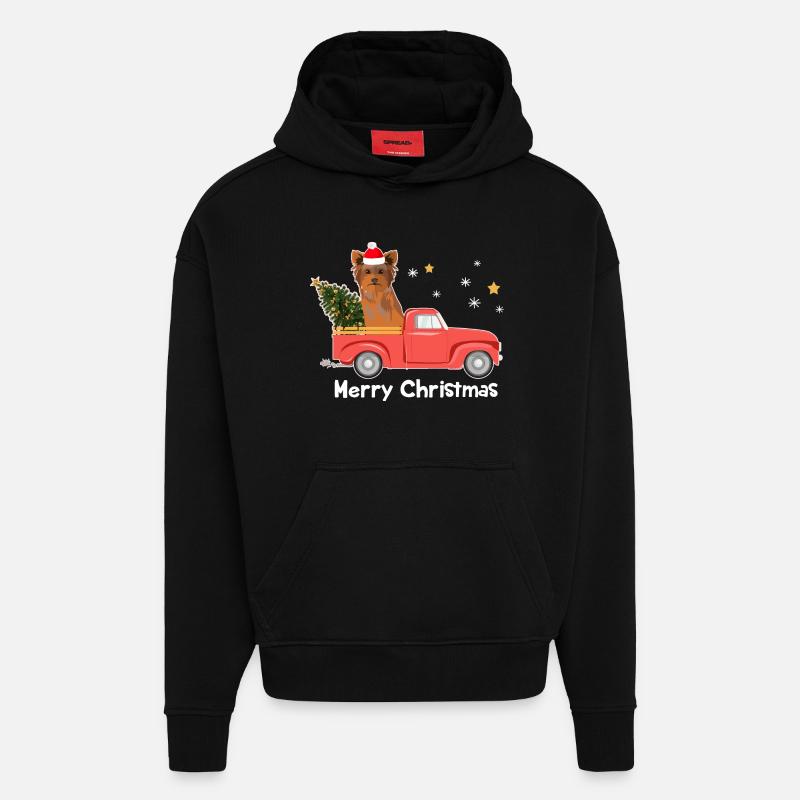 Pick-up Yorkie Christmas Tree - Sweat à capuche bio épais oversize fabriqué en UE - SOLID BLACK