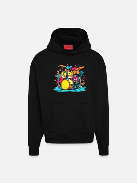 Drum Portrait - Hoodie- made by SPREAD - SOLID BLACK