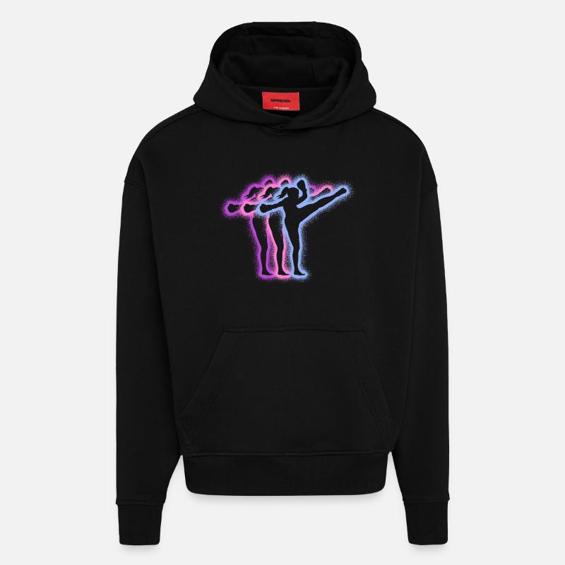 Muay Thai Kickboxer Silhouetten Kickboxen Mädchen - Hoodie- made by SPREAD  - SOLID BLACK