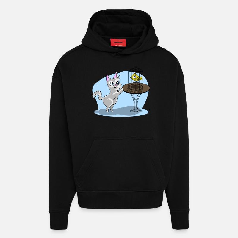 Katze mit Vogel - Hoodie- made by SPREAD  - SOLID BLACK