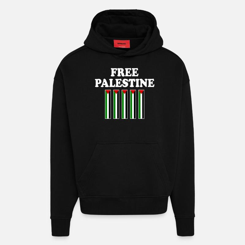 Free palestine - Sweat à capuche bio épais oversize fabriqué en UE - SOLID BLACK