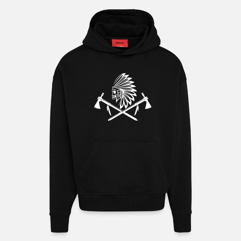 Guerrier indien blanc - Sweat à capuche bio épais oversize fabriqué en UE - SOLID BLACK