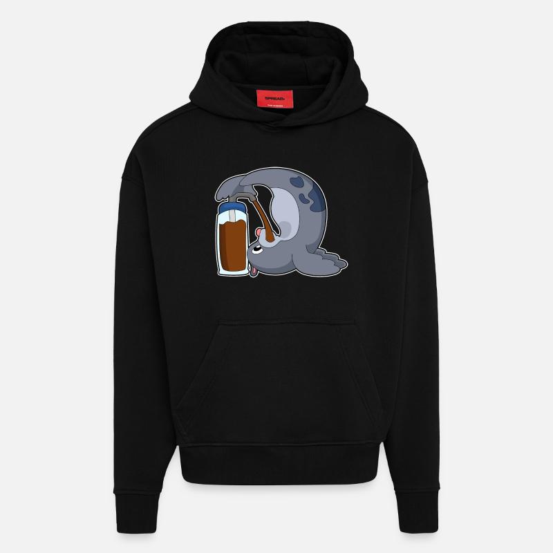 Café Seal - Sweat à capuche bio épais oversize fabriqué en UE - SOLID BLACK