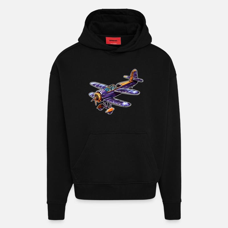Propeller Plane Comic Look - Hoodie- made by SPREAD - SOLID BLACK