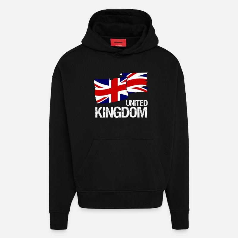 Drapeau britannique Union Jack - Design - Sweat à capuche bio épais oversize fabriqué en UE - SOLID BLACK